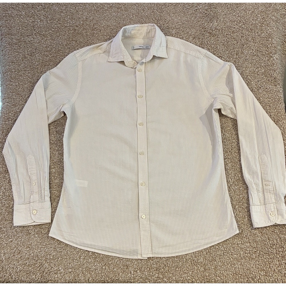 MNG Mango Men's Striped Button Down Shirt Size Small 100% Cotton Long Sleeve